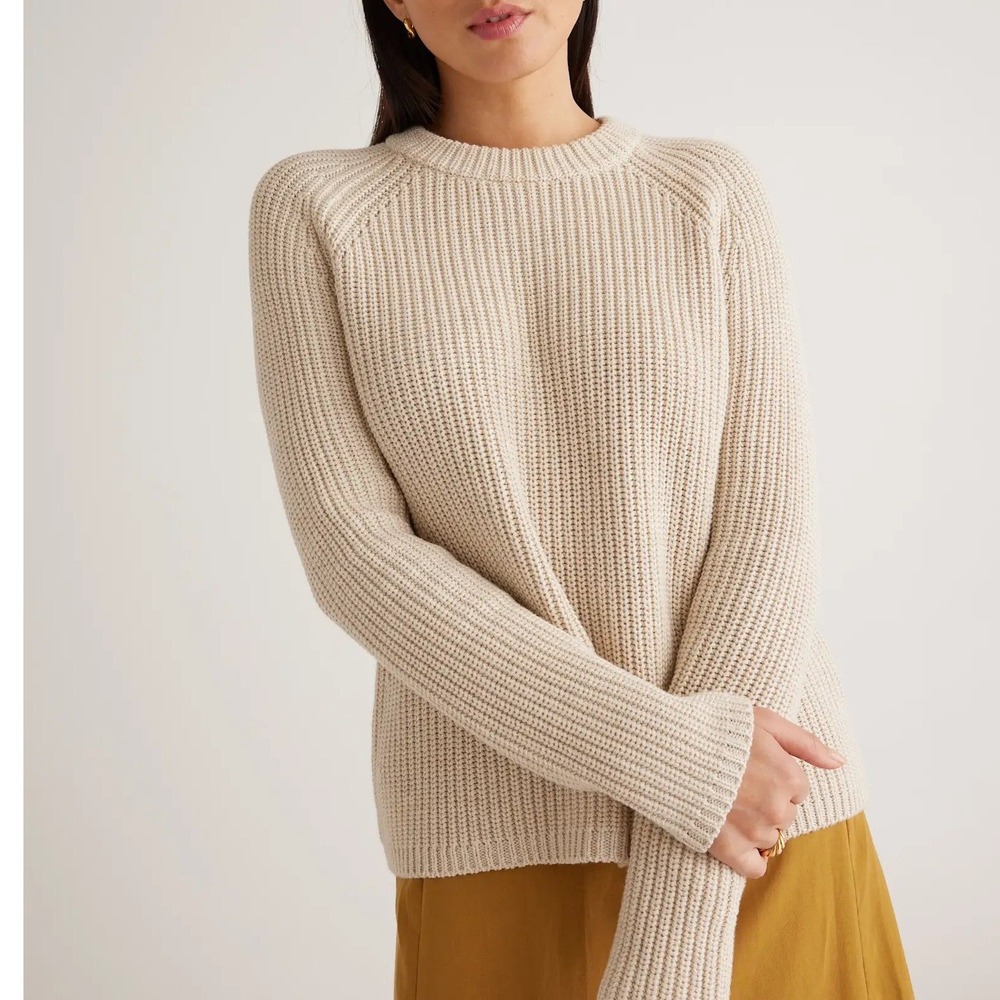 QUINCE 100% Organic Cotton Fisherman Crew Sweater in Speckled Beige